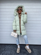Manteau long femme à capuche et fermeture éclair, pour l'hiver, vert