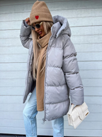 Manteau long femme à capuche et fermeture éclair, pour l'hiver, gris