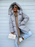 Manteau long femme à capuche et fermeture éclair, pour l'hiver