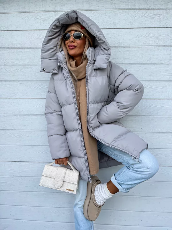 Manteau long femme à capuche et fermeture éclair, pour l'hiver