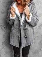 Manteau d'hiver femme mi-long à capuche, fermeture à brandebourgs, gris