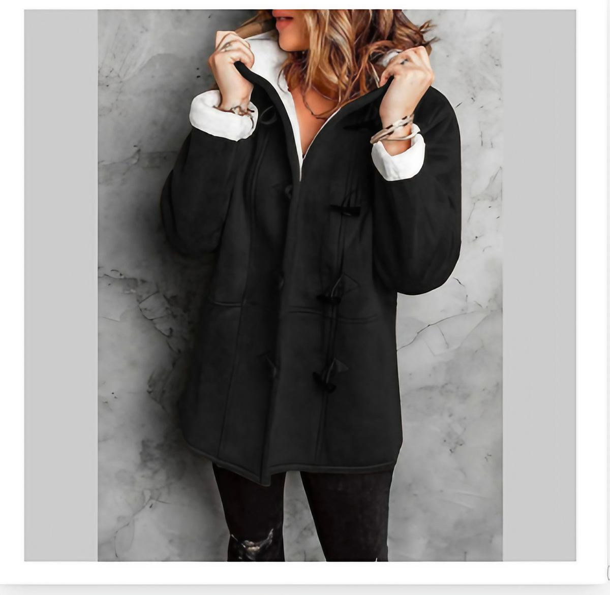 Manteau d'hiver femme mi-long à capuche, fermeture à brandebourgs, noir