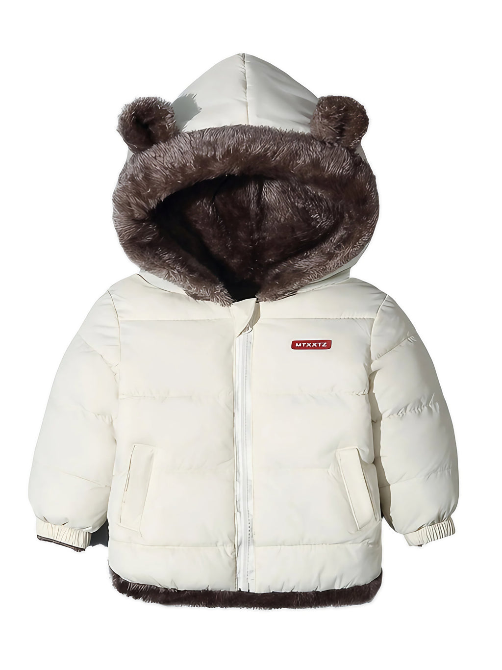 Manteau d'hiver enfant à oreilles d'ours, de 1 à 8 ans, crème