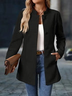 Manteau d'hiver femme mi-long à col montant, boutonné
