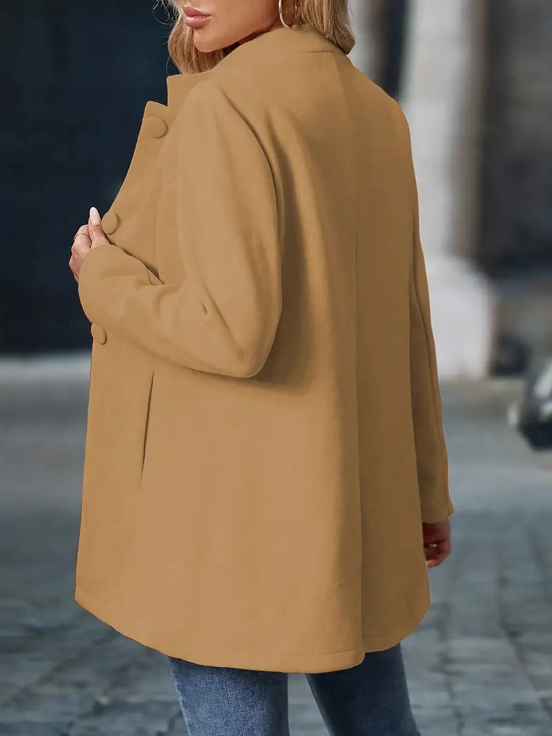 Manteau d'hiver femme mi-long à col montant, boutonné