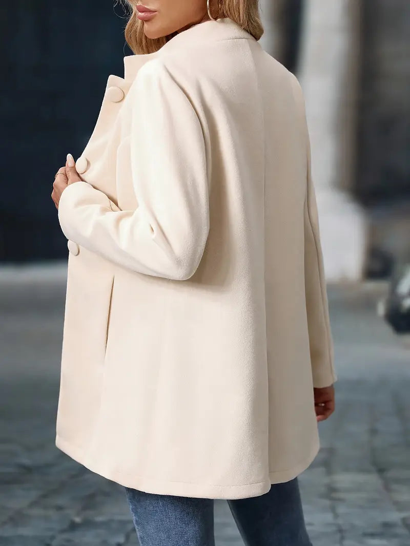 Manteau d'hiver femme mi-long à col montant, boutonné