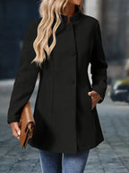 Manteau d'hiver femme mi-long à col montant, boutonné