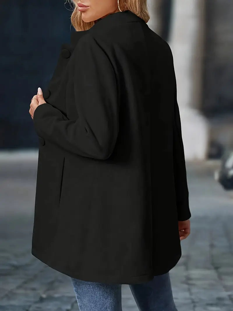 Manteau d'hiver femme mi-long à col montant, boutonné