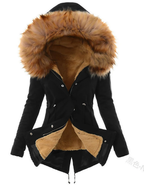 Manteau long femme d'hiver, coupe ajustée, zip et boutons, marron