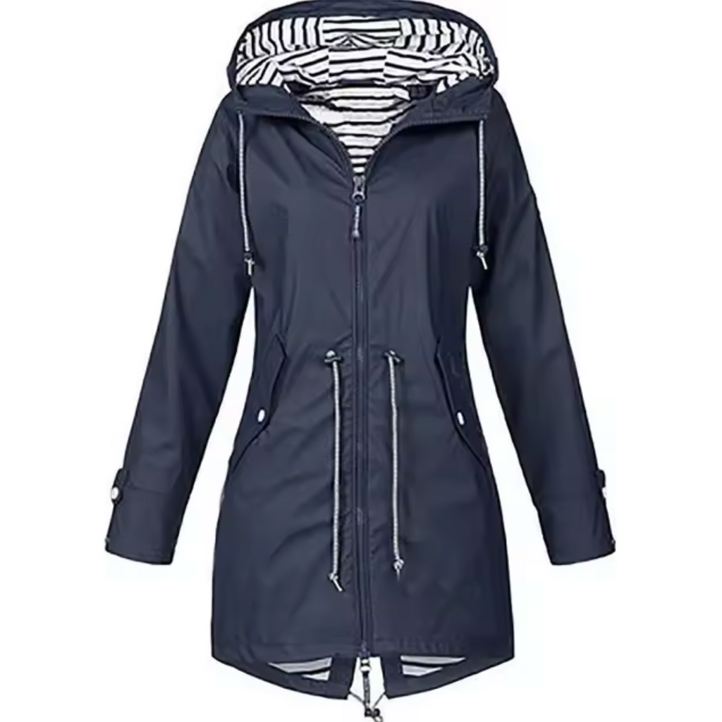 Manteau imperméable femme à capuche intégrée, six coloris, bleu marine