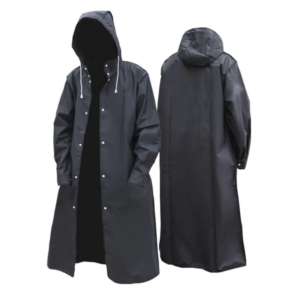 Imperméable long homme à capuche ajustable, noir, du XS au 4XL