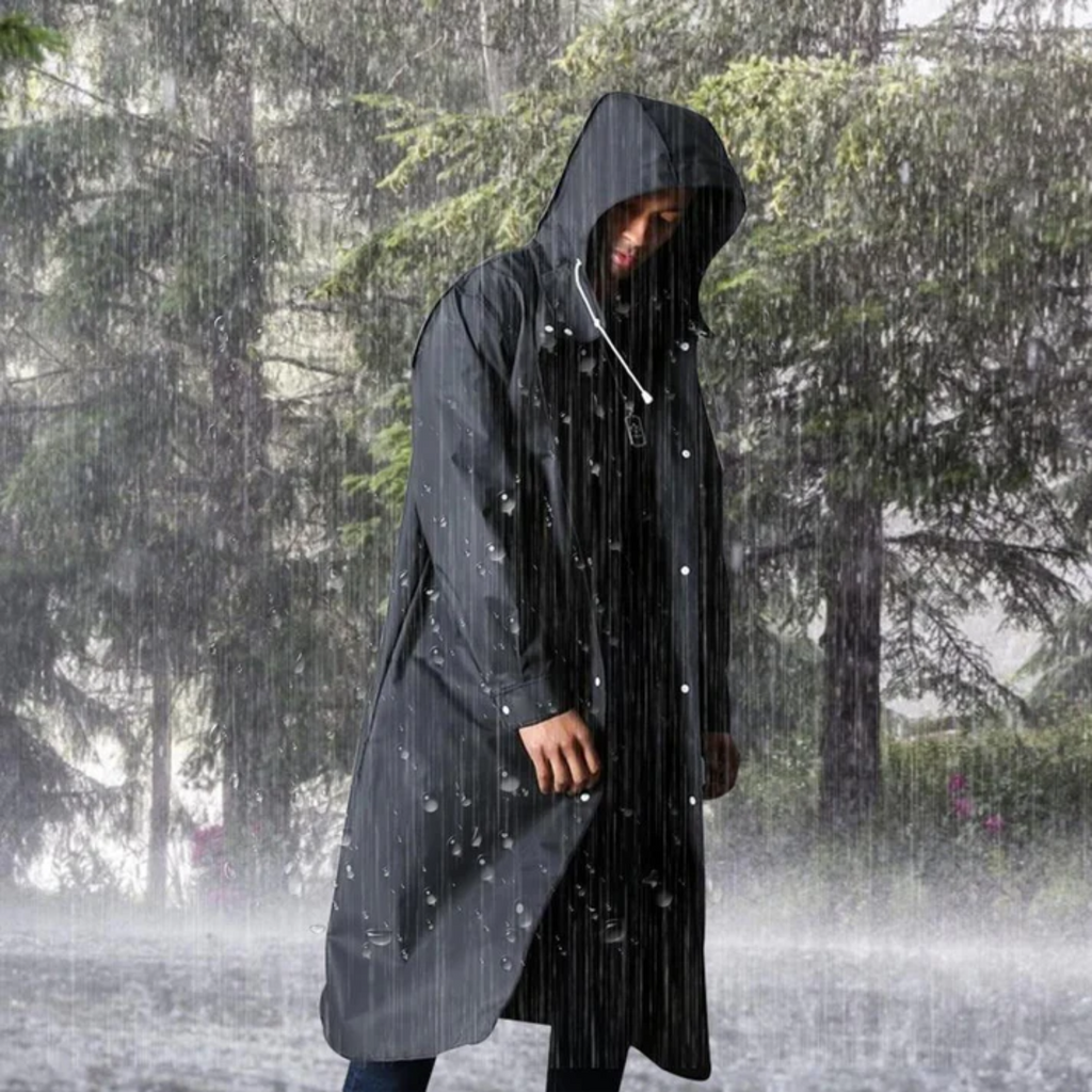 Imperméable long homme à capuche ajustable, noir, du XS au 4XL