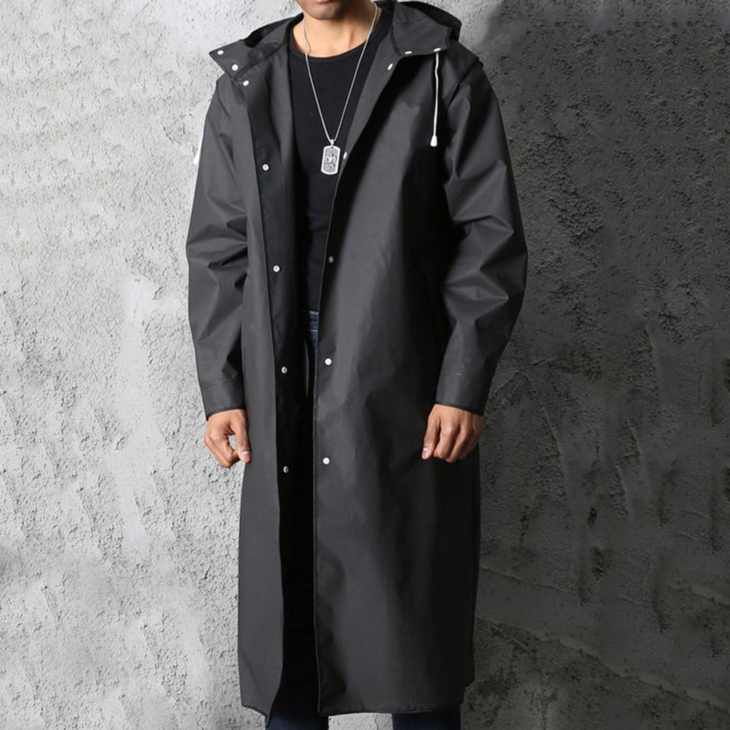 Imperméable long homme à capuche ajustable, noir, du XS au 4XL