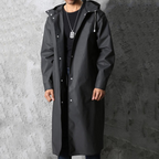 Imperméable long homme à capuche ajustable, noir, du XS au 4XL