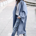 Manteau long femme d'hiver à grand col, longueur genou, bleu