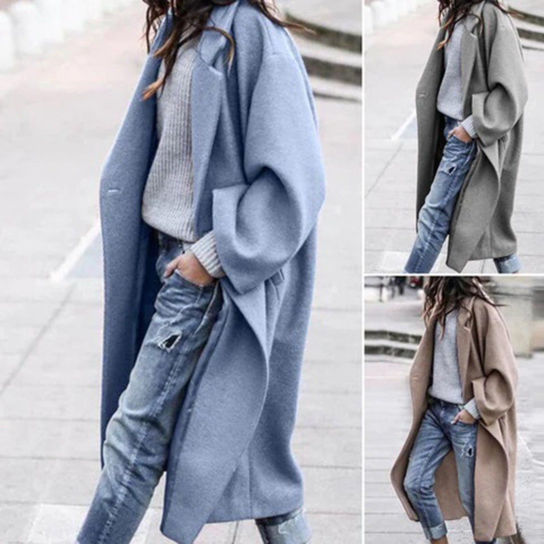 Manteau long femme d'hiver à grand col, longueur genou