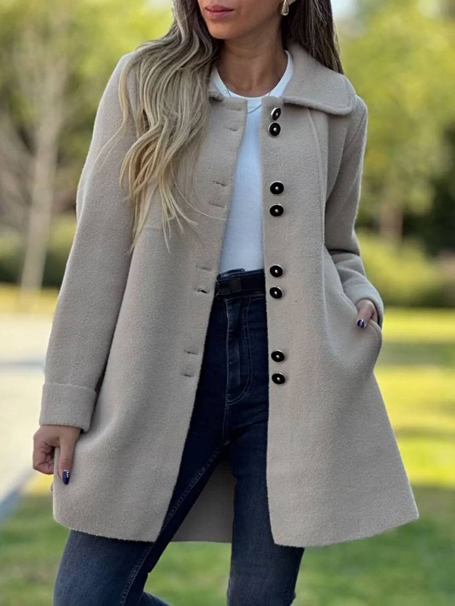 Manteau d'hiver femme à col à revers et boutons, trois coloris, abricot