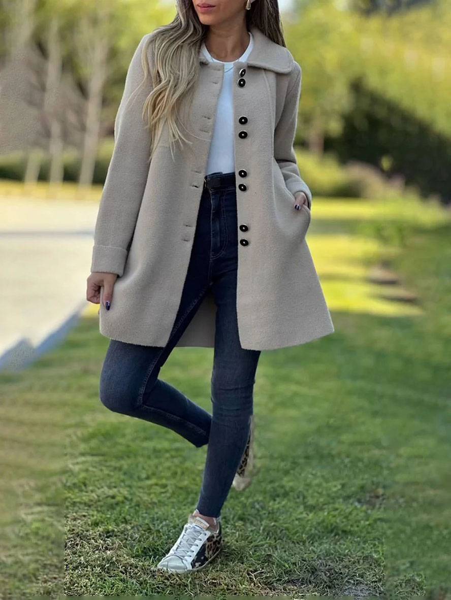 Manteau d'hiver femme à col à revers et boutons, trois coloris