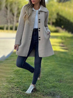 Manteau d'hiver femme à col à revers et boutons, trois coloris