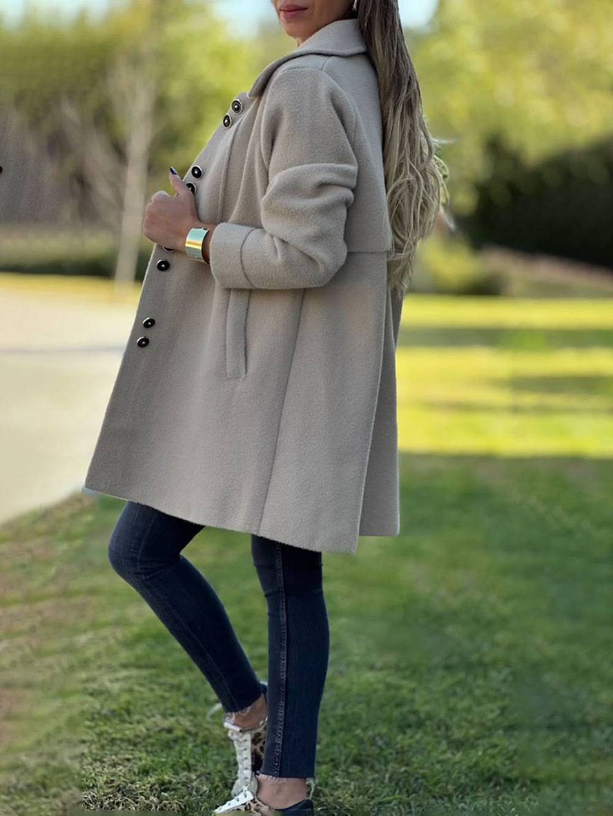 Manteau d'hiver femme à col à revers et boutons, trois coloris