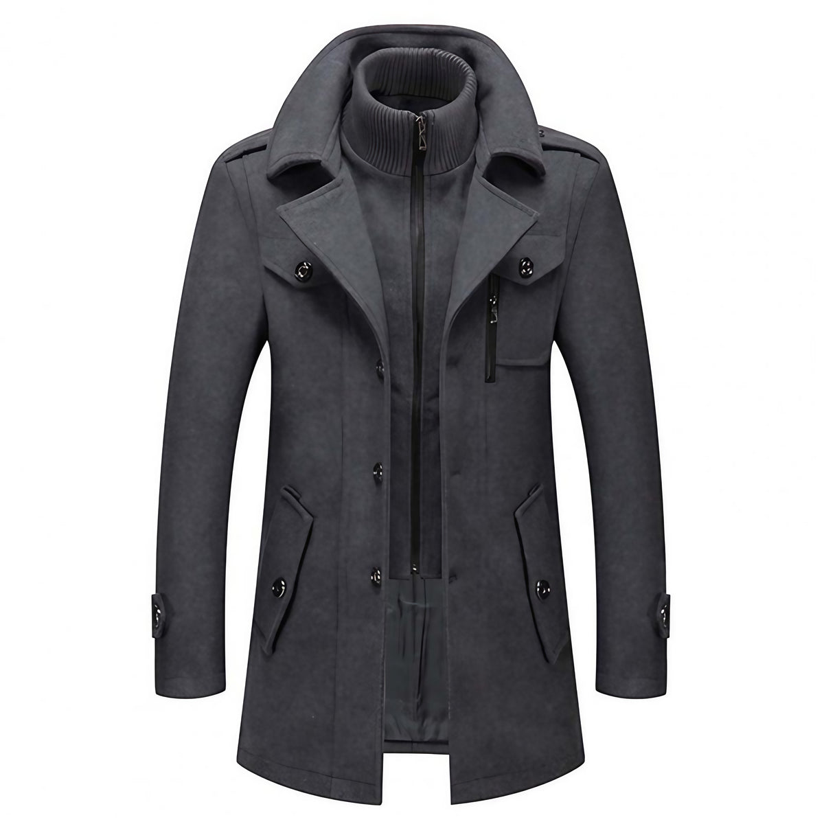 Manteau d'hiver homme à col coupe-vent et grandes poches, gris
