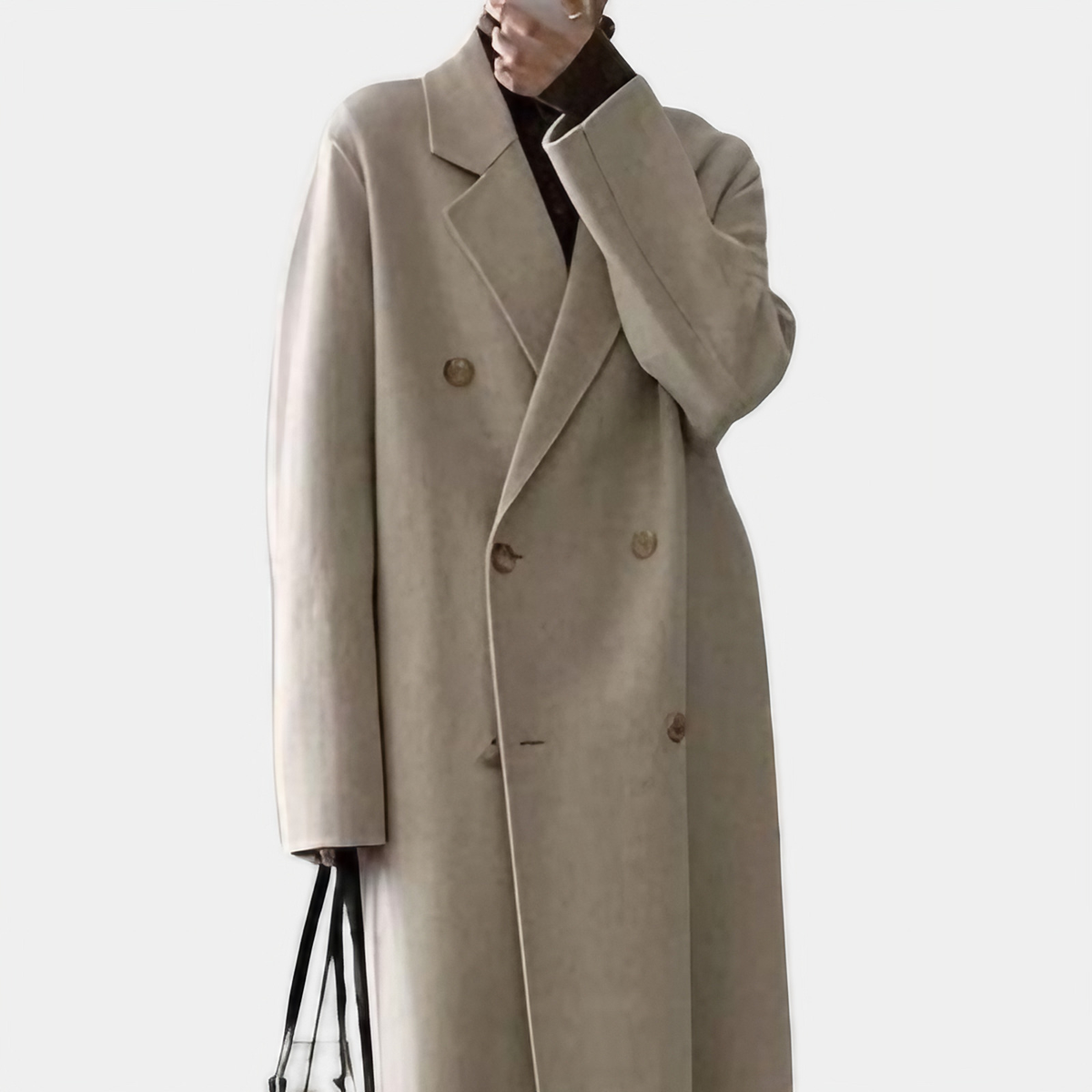 Manteau long femme d'hiver à double boutonnage, avec poches, beige