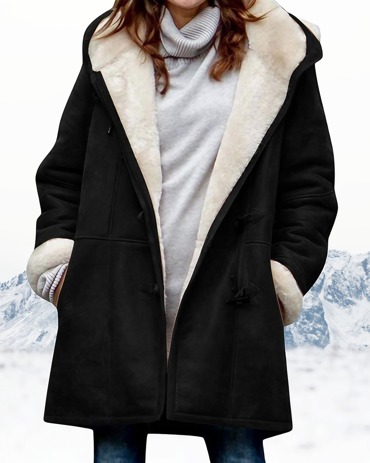 Duffle-coat long femme à capuche, du S au 5XL, noir