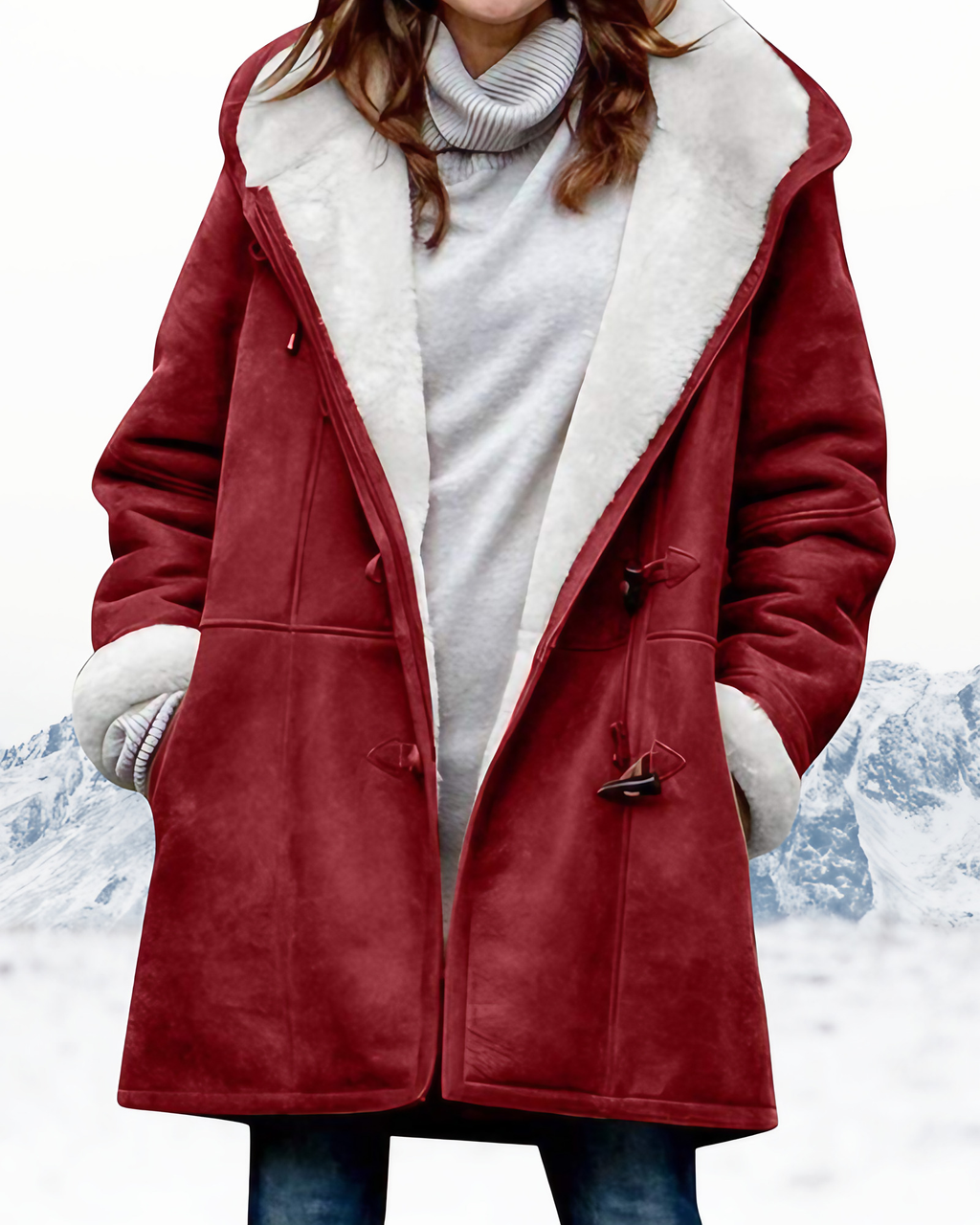 Duffle-coat long femme à capuche, du S au 5XL, rouge