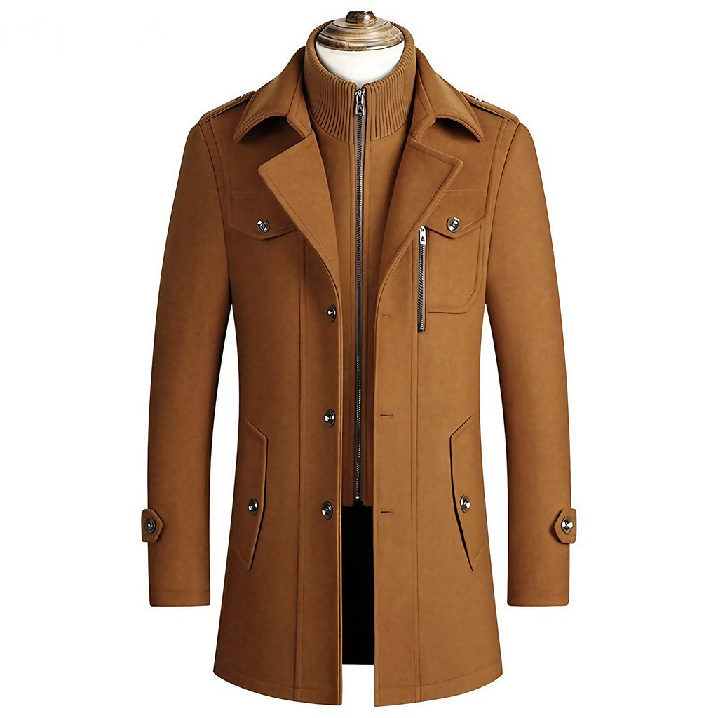 Manteau homme à col amovible, du M au 5XL, trois coloris, marron noyer