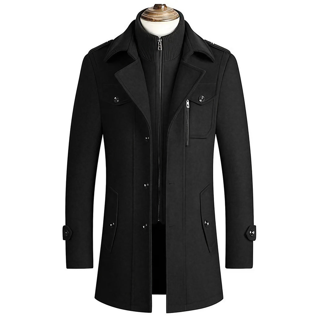 Manteau homme à col amovible, du M au 5XL, trois coloris, noir corbeau