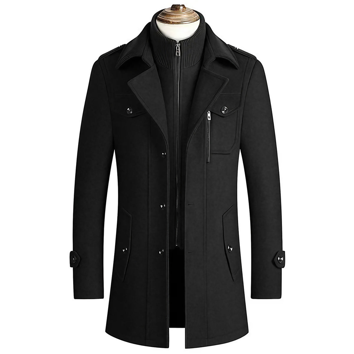 Manteau homme à col amovible, du M au 5XL, trois coloris, noir corbeau