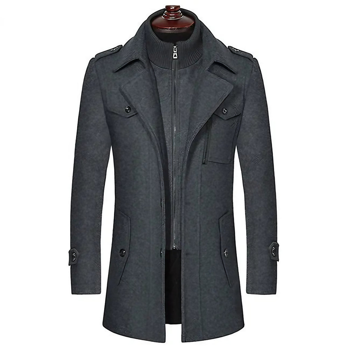Manteau homme à col amovible, du M au 5XL, trois coloris, gris sterling