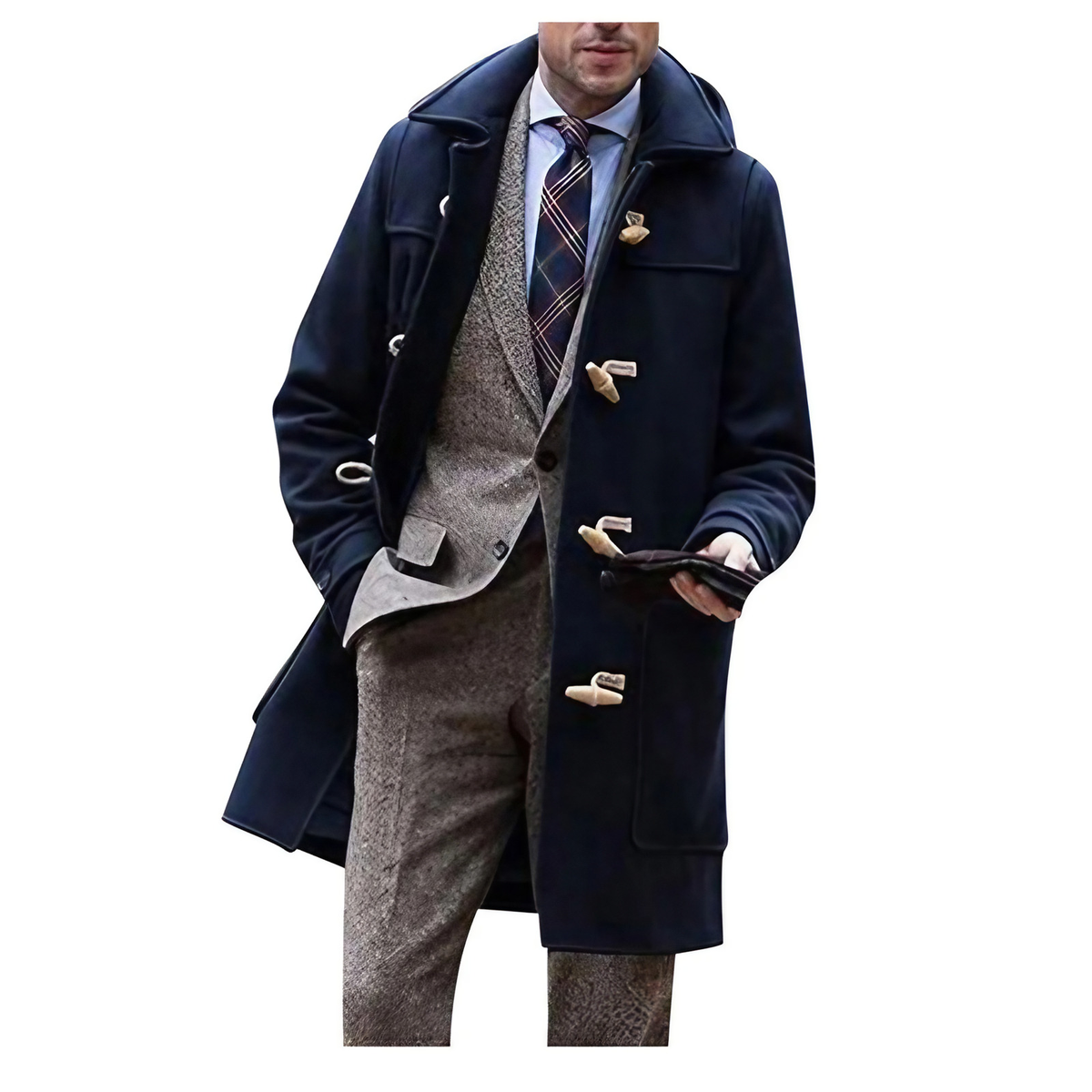 Manteau homme à capuche et fermetures à brandebourgs, bleu foncé