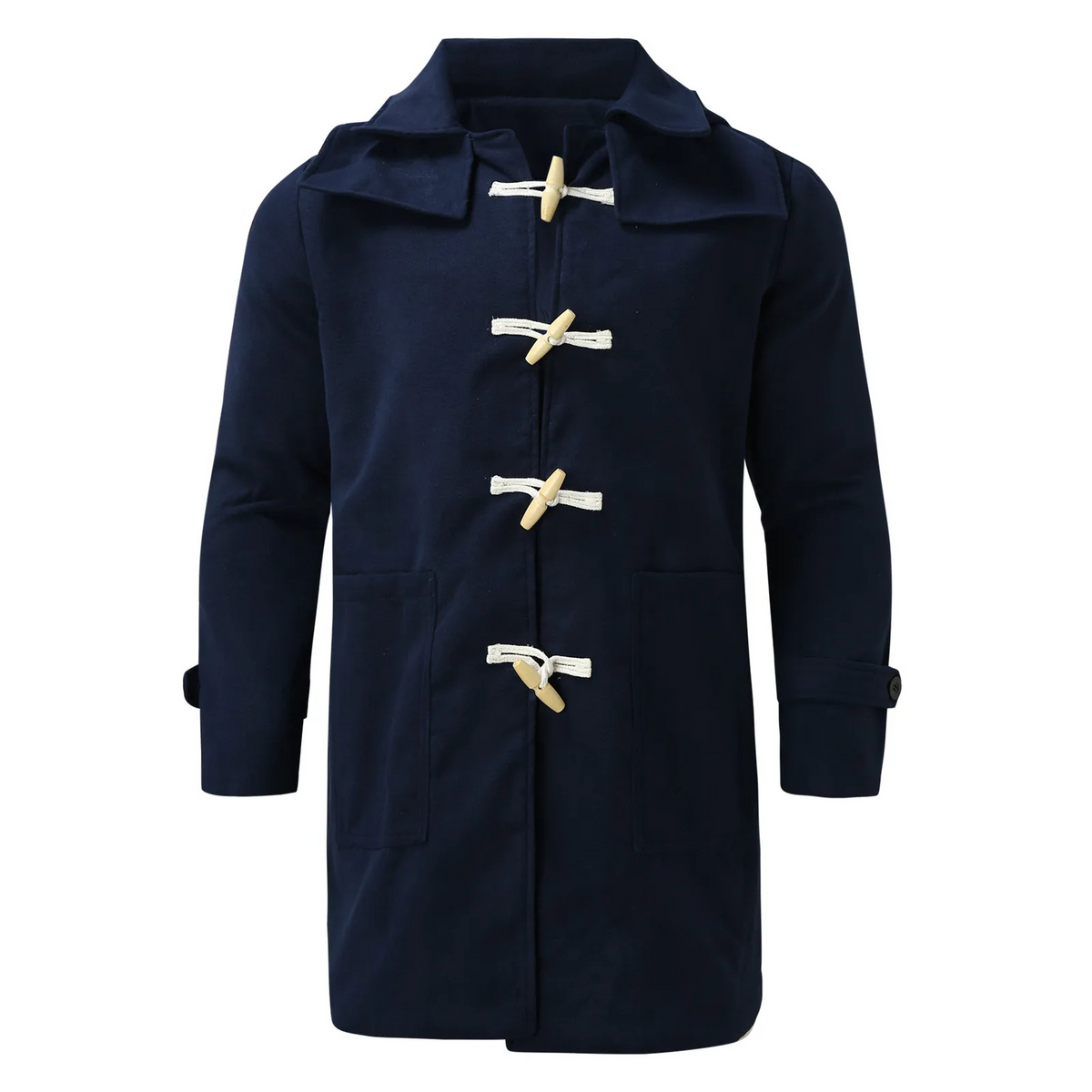 Manteau homme à capuche et fermetures à brandebourgs, bleu foncé