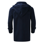 Manteau homme à capuche et fermetures à brandebourgs, bleu foncé
