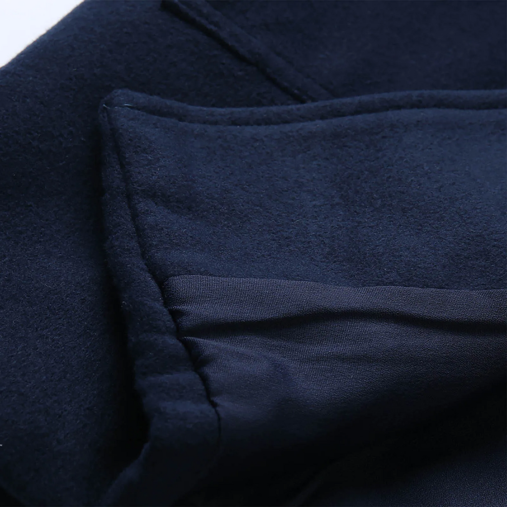 Manteau homme à capuche et fermetures à brandebourgs, bleu foncé