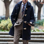 Manteau homme à capuche et fermetures à brandebourgs, bleu foncé, bleu foncé