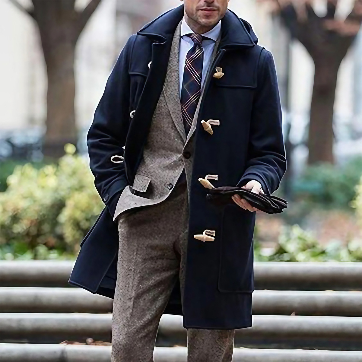 Manteau homme à capuche et fermetures à brandebourgs, bleu foncé, bleu foncé