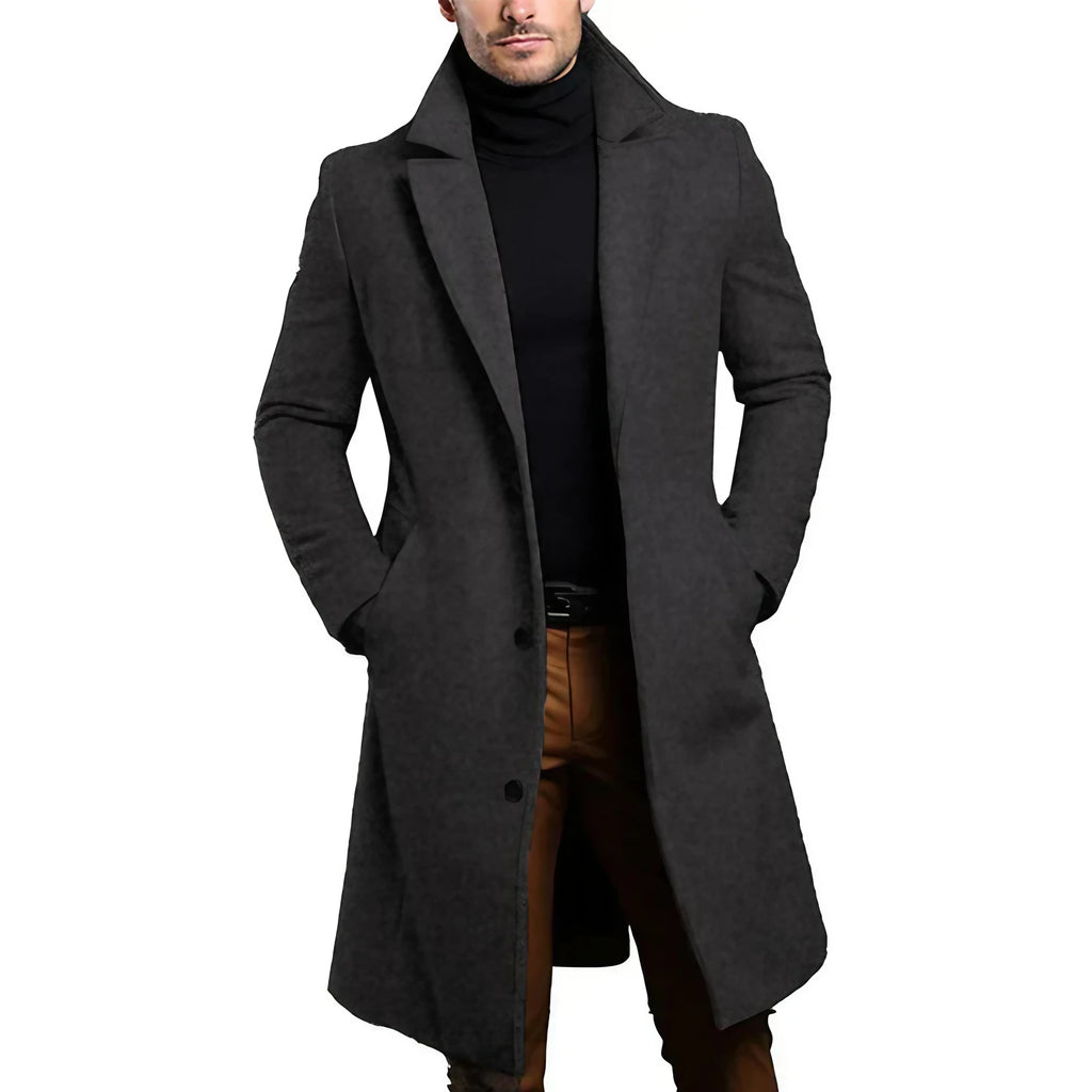 Manteau homme à col à revers, boutonné, du S au 2XL, gris foncé