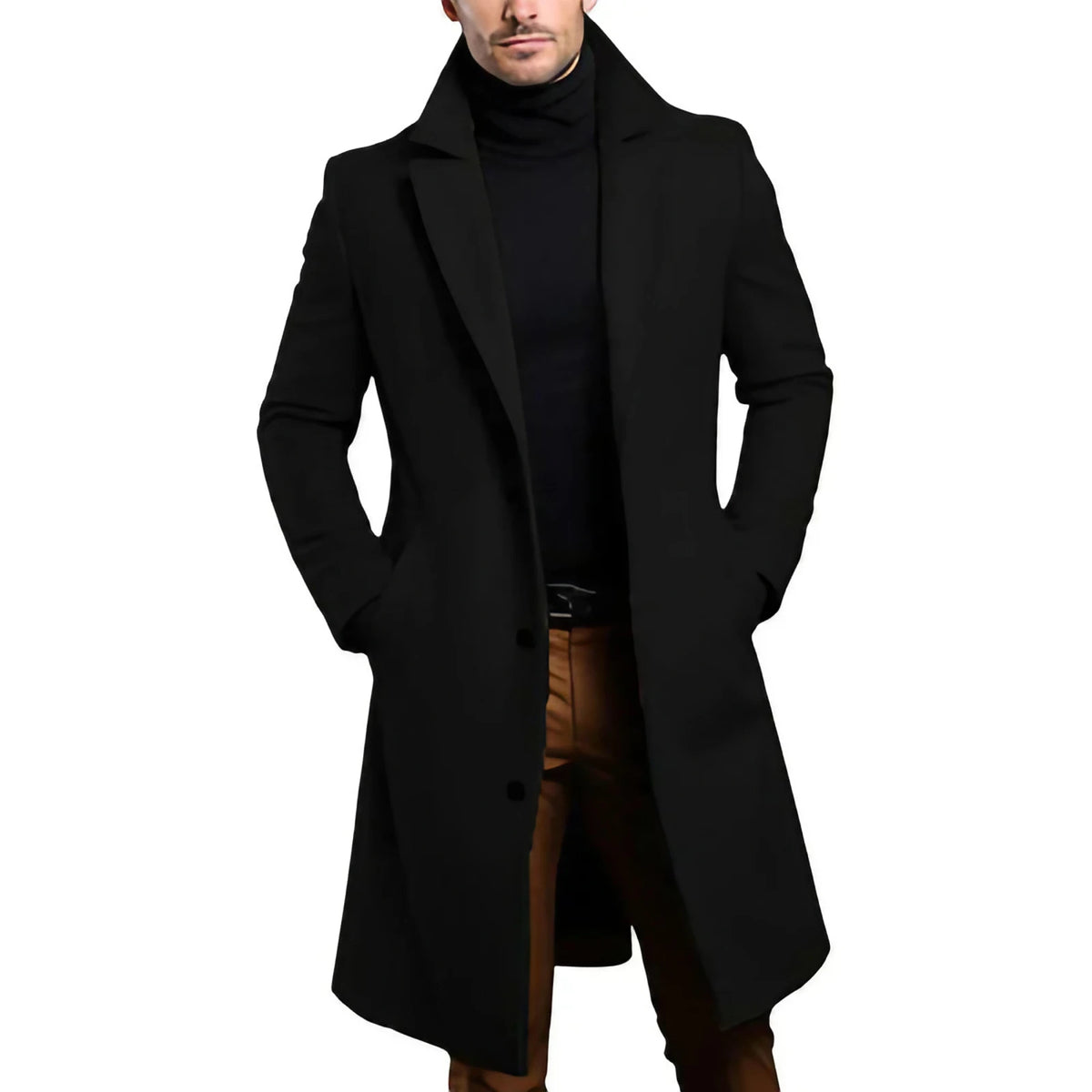 Manteau homme à col à revers, boutonné, du S au 2XL, noir