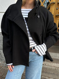 Manteau court femme à double boutonnage et poches latérales, noir