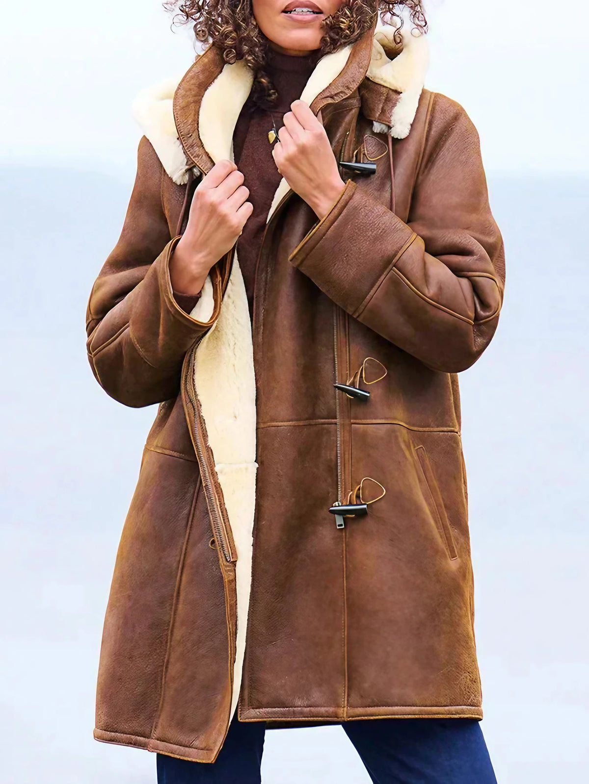 Manteau femme à capuche marron, coupe relaxée, du XS au 3XL, marron