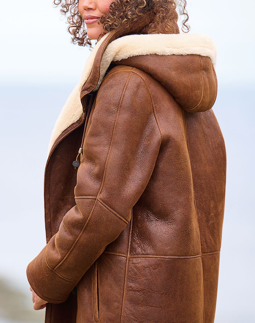 Manteau femme à capuche marron, coupe relaxée, du XS au 3XL