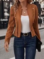 Manteau court à double boutonnage femme, du XS au XL, sépia