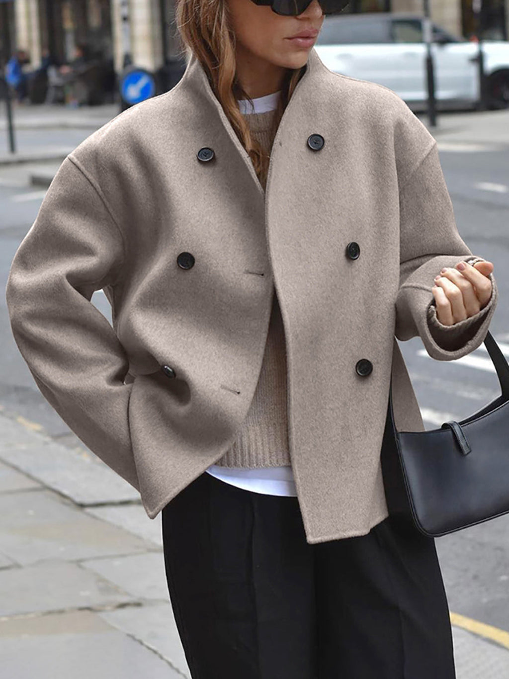 Manteau femme boutonné effet peluche, coupe décontractée, marron