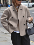 Manteau femme boutonné effet peluche, coupe décontractée, marron