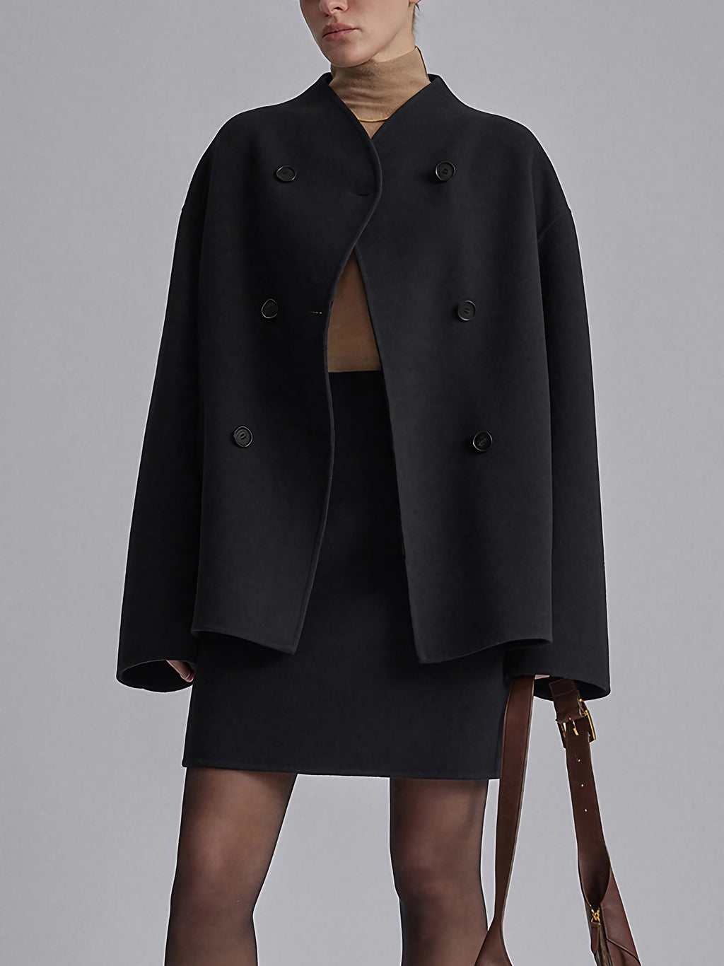 Manteau femme boutonné effet peluche, coupe décontractée, noir