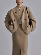 Manteau femme boutonné effet peluche, coupe décontractée, kaki