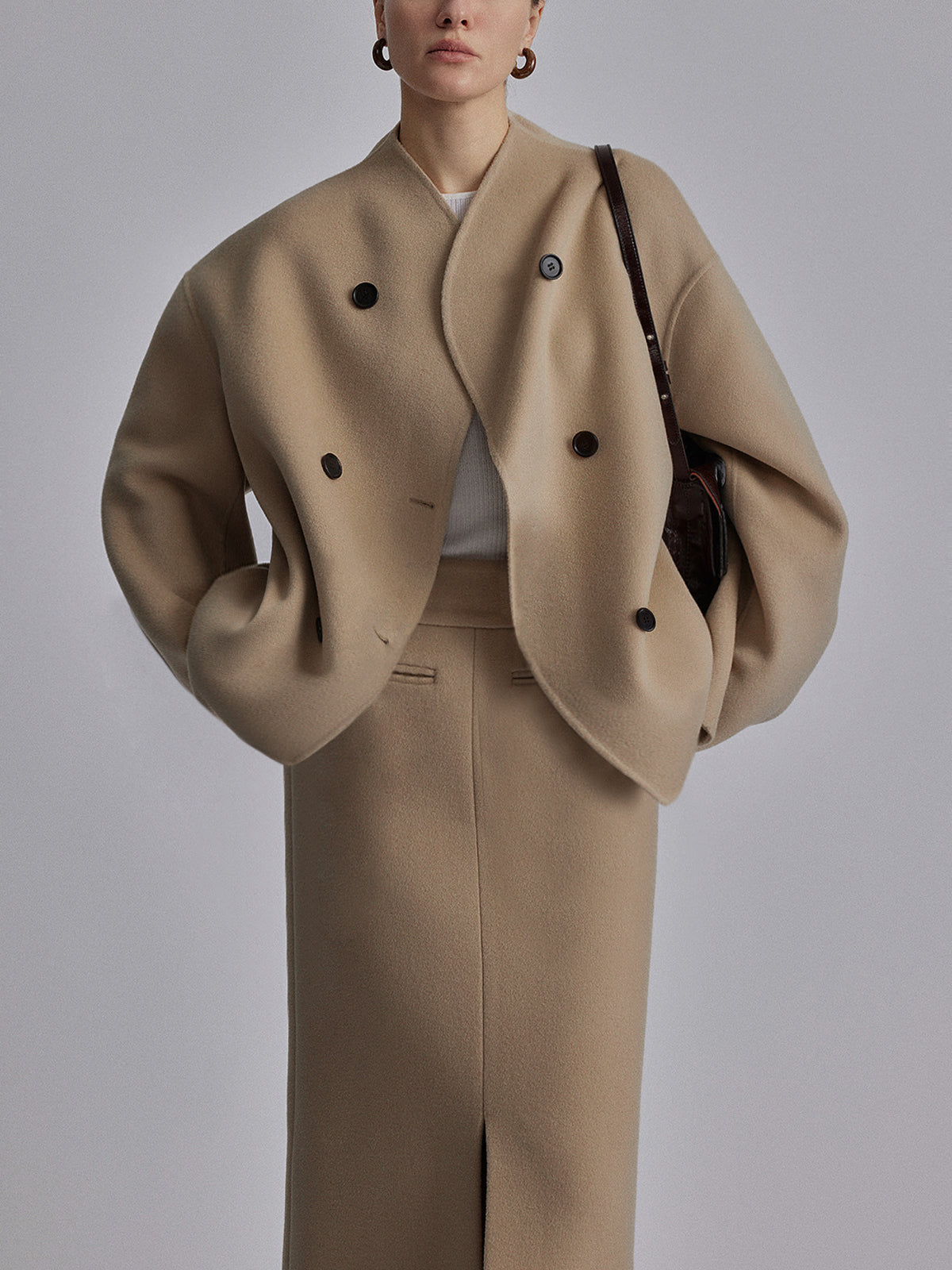 Manteau femme boutonné effet peluche, coupe décontractée, kaki