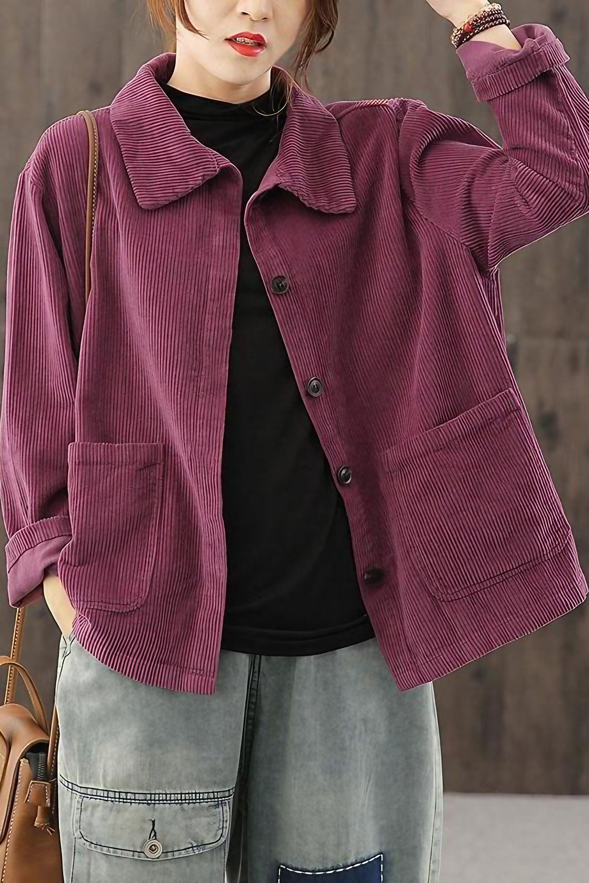 Veste femme à poches, noir, violet ou café, du M au 2XL, violet